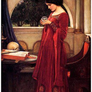 THE SORCERESS or 'A Crystal Ball' --  8"by10" Art Print of Medieval Castle Scene